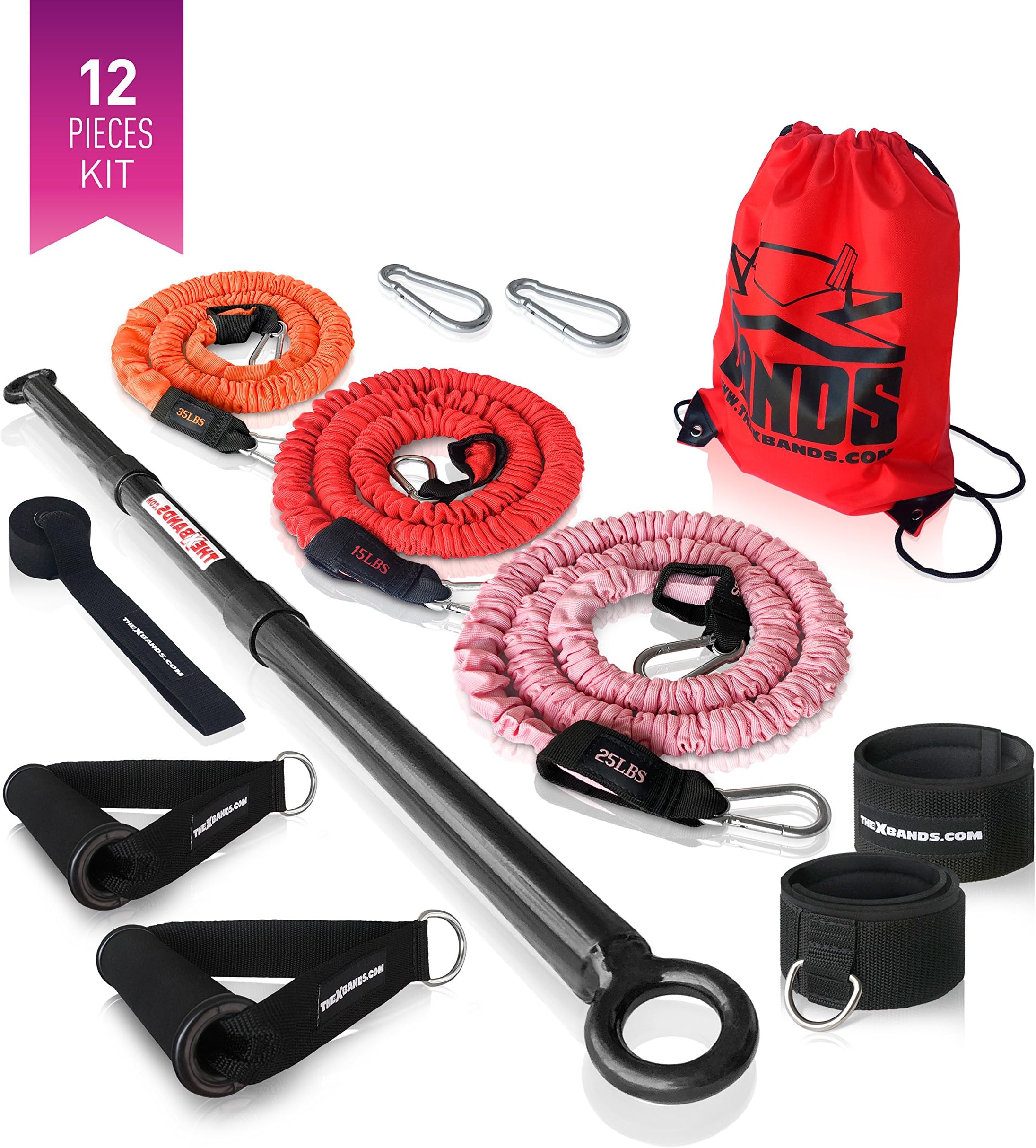 The x Bands Extra Strong Exercise Bar Fitness Gear 3-Piece Steel Bars with Long Resistance Bands for LAT Pull Down, Curls, Tricep, Bicep Workout - Home Gym, Travel Equipment