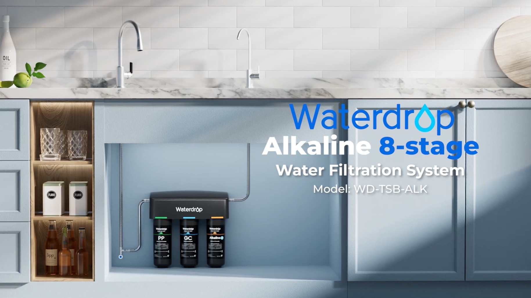 Image of Waterdrop TSB-ALK 8 Layer Slightly Alkaline Under Sink Water Filter System, Reduces PFAS, PFOA /PFOS, Fluoride, Chlorine, Bad Taste & Odor, with Dedicated Faucet, Under Sink Water Filtration System