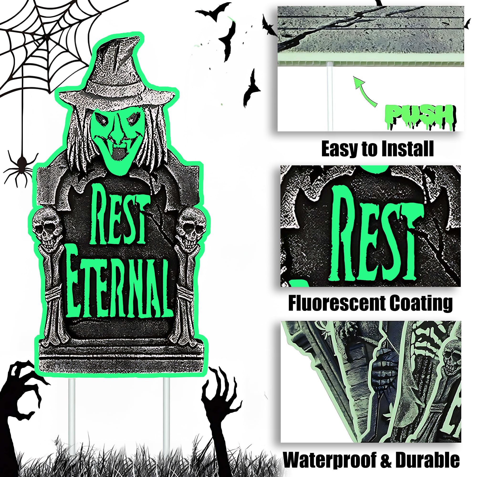6 Pierres Pierre Tombale Halloween Fluorescence, 2 Pierres Chat Fluorescent, pour Pelouse de Lardin, Événements d'Halloween, Carnavals, Labyrinthes