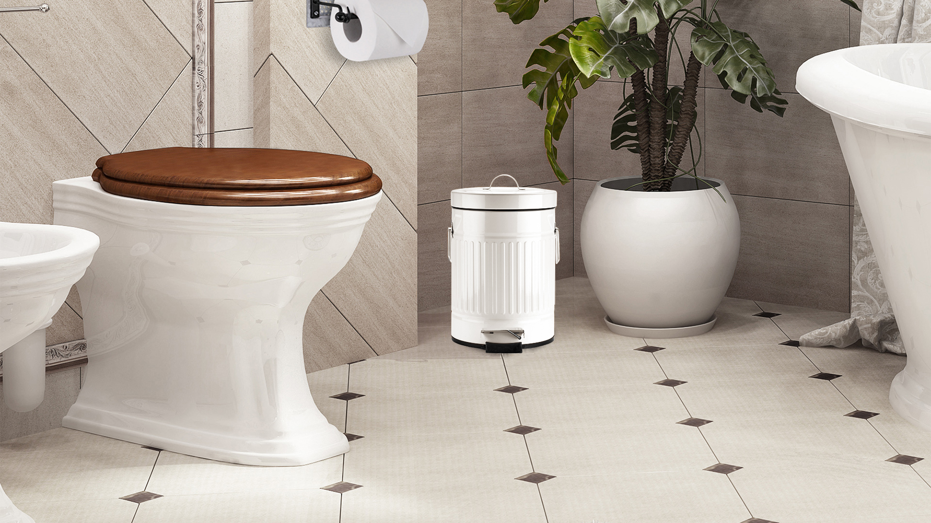 Image of Autumn Alley, Farmhouse Bathroom Trash Can - White Trash Bin with Lid and Pedal - White Garbage Bin for Rustic Bathroom, Farmhouse Kitchen Trash Can, Country Home Decor, 5L, 1.3 Gallon