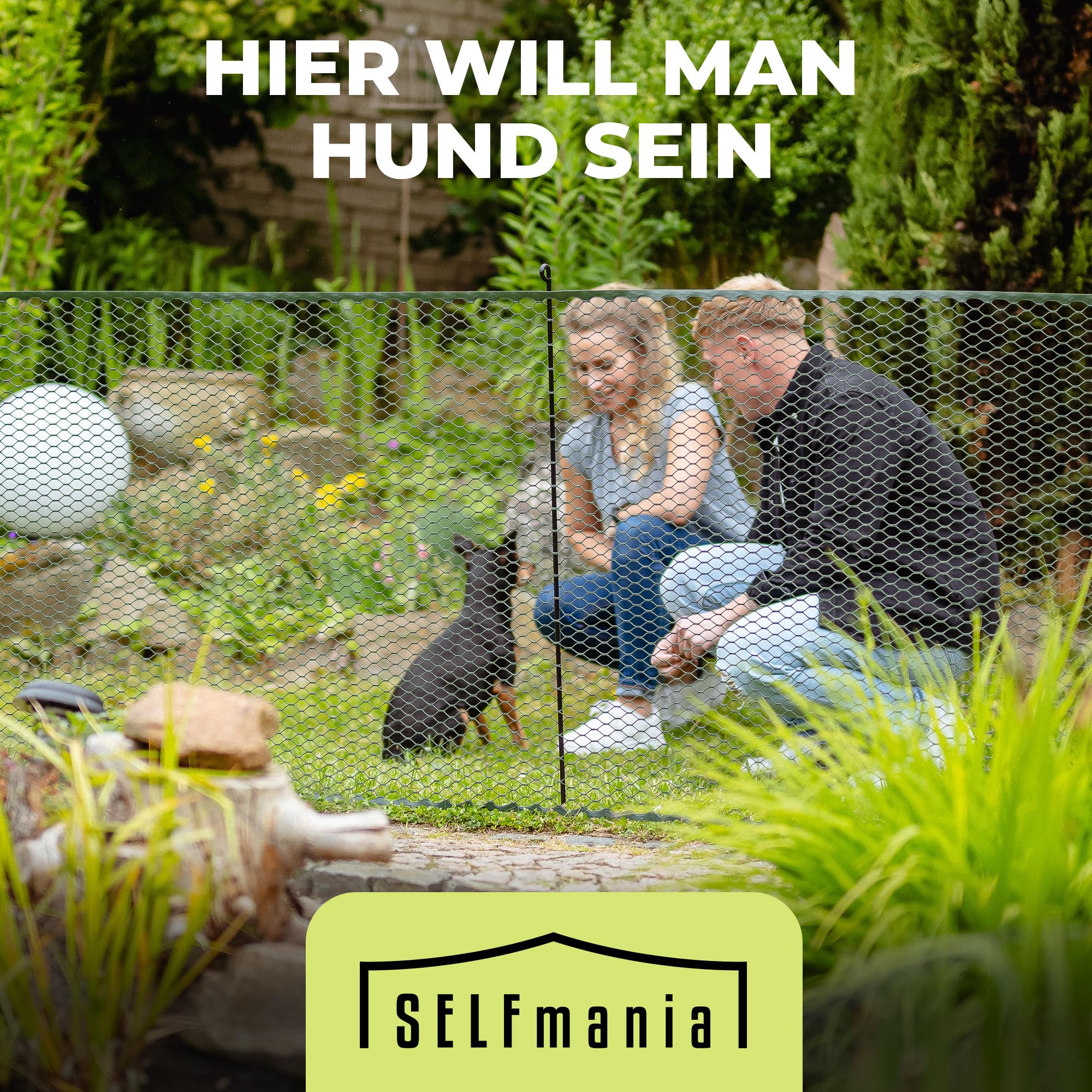 Hundezaun 25m lang 90cm hoch SCHWARZ [TESTSIEGER] inkl. 21x Stäbe & 25x Erdanker | Begrenzungszaun Robust & Mobil | Flexibler Zaun für Hunde | Sorgloser Hundeauslauf im Garten & Camping