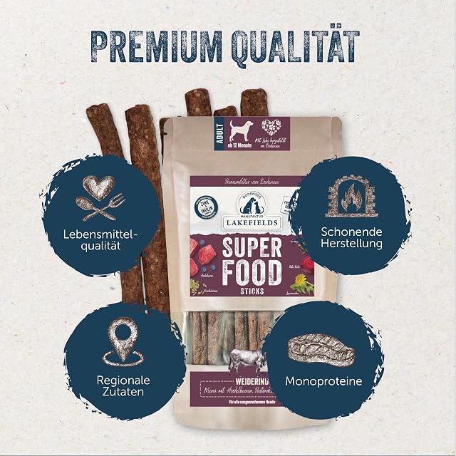 Foto 2 de 5 de Lakefields Superfood - Palitos para perros (61 % carne, 130 g, sin cereales y ricos en nutrientes, arándanos…