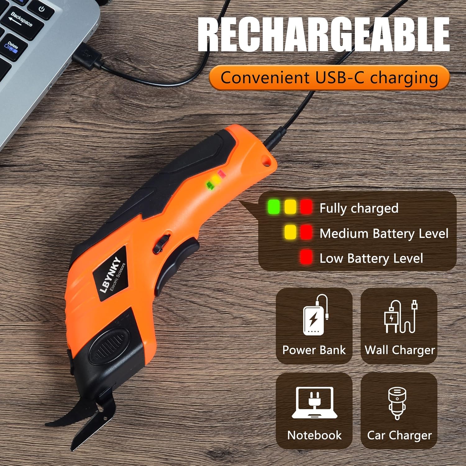 Cordless Electric Scissors For Fabric with 2 Blades, 3.6V Super Scissors Rechargeable with Safety Lock, Electric Fabric Cutter for Carpet, Cardboard, Leather, Sewing