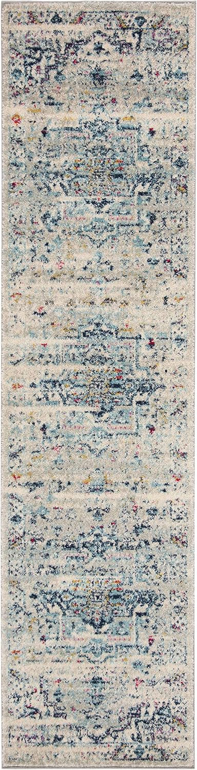 SAFAVIEH Madison Collection Runner Rug - 2' x 8', Light Grey & Fuchsia, Oriental Boho Chic Distressed Design, Non-Shedding & Easy Care, Ideal for High Traffic Areas in Living Room, Bedroom (MAD929F)