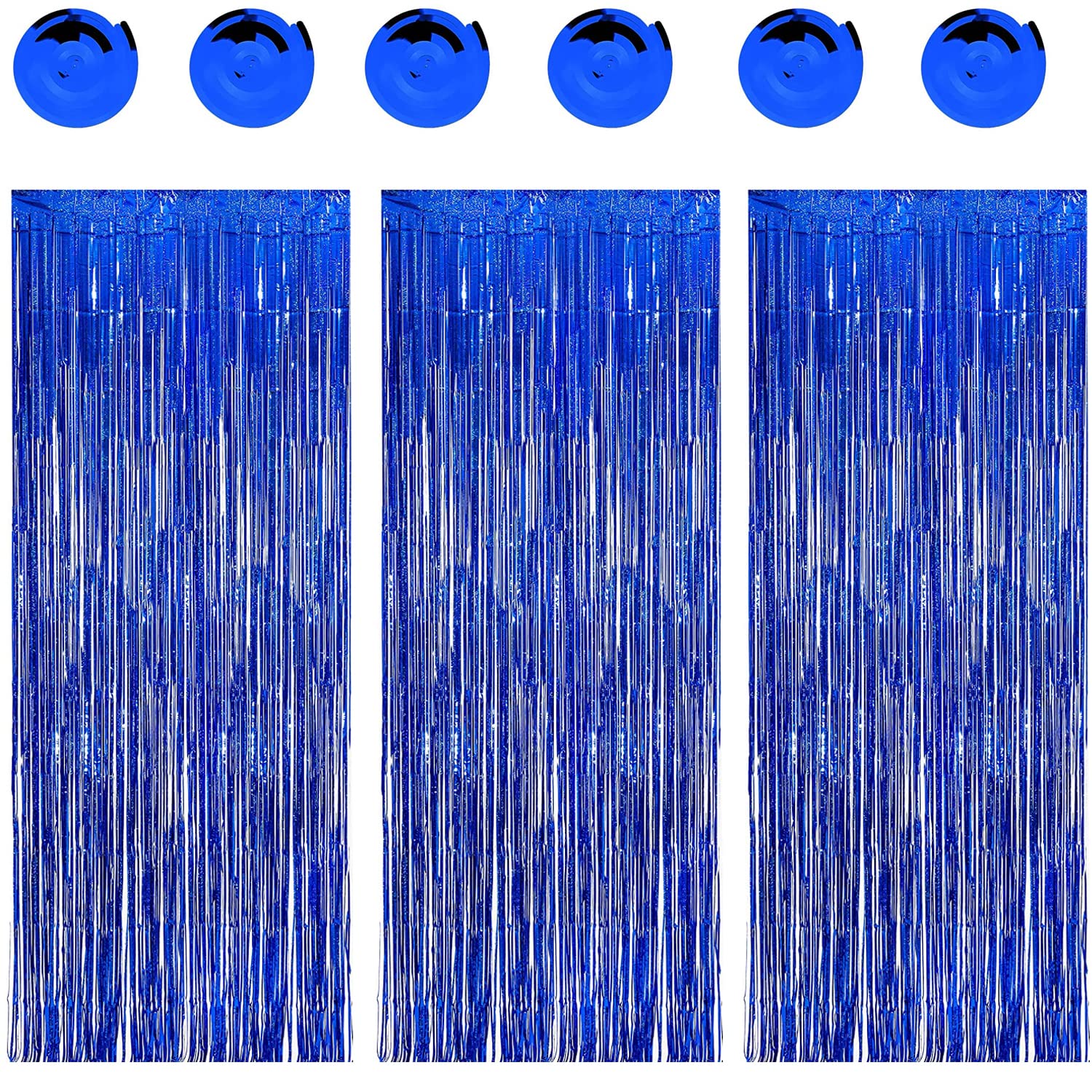 3Pcs 3.2 ft *8.2ft BlueTinsel Curtain Party Backdrop Glitter Foil Fringe Curtain Party Decor Sparkle Streamers for Birthday Party Wedding Holiday Decoration