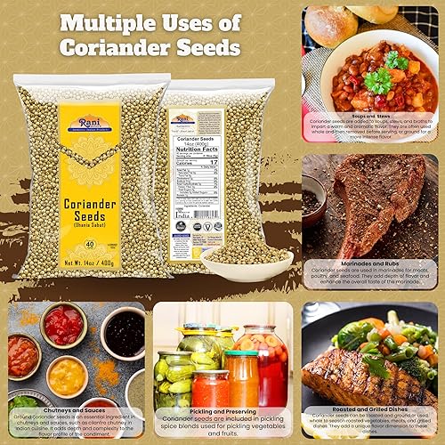 Miniatura 4 de Semillas enteras de cilantro Rani (Dhania), especias indias, 14 onzas (14.11 oz)  Todo natural  Apto para gluten  Sin OMG  Kosher  Vegano  Origen