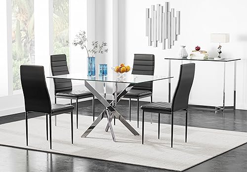 Miniatura 6 de Mesa de comedor de cristal templado con patas cromadas, mesa rectangular moderna de 47" para cocina y comedor, color plateado