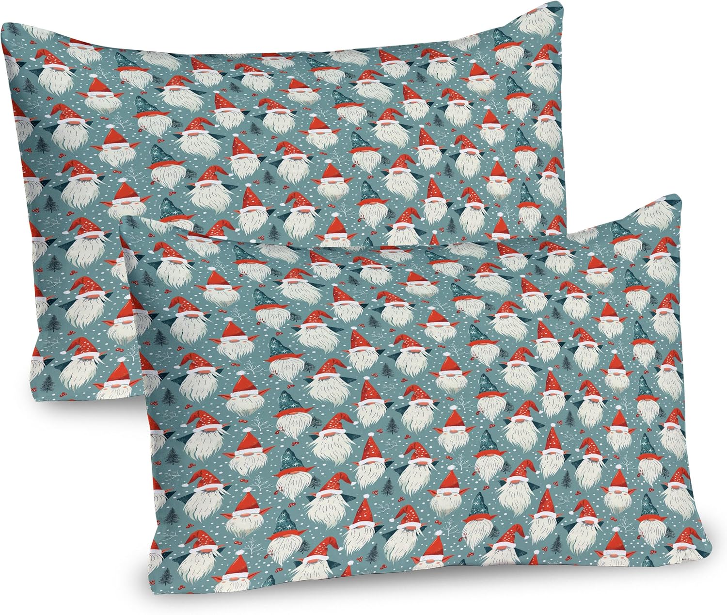 Ambesonne クリスマスピロシャム 2枚セット クリスマステーマ 繰り返し ハッピー風変わりなノーム サンタの帽子付き 高品質