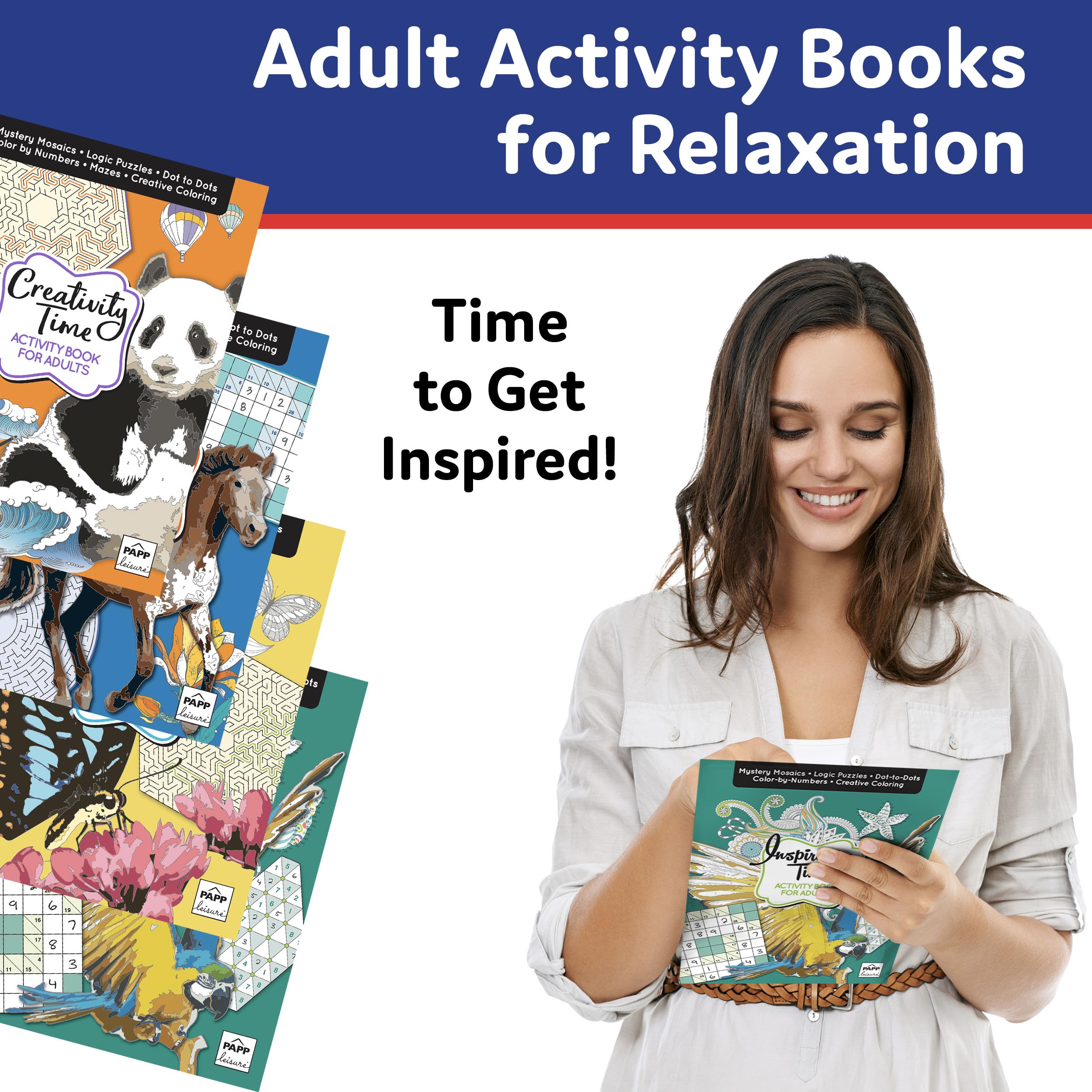 Activity Books for Adults, 4 Volume Set with Over 100 Pages of Stress-Relieving Activities Like Sudoku, Color by Number, Mosaics, and Inspirational Quotes