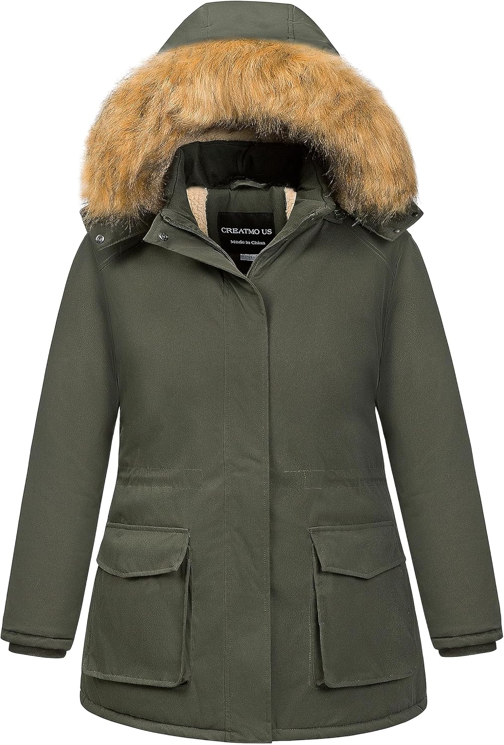 CREATMO US Women's Plus Size Winter Coats Warm Parka Jackets Sherpa Lined Detachable Fur Hood Available in Size 1X to 5X