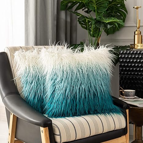 turquoise fur pillows