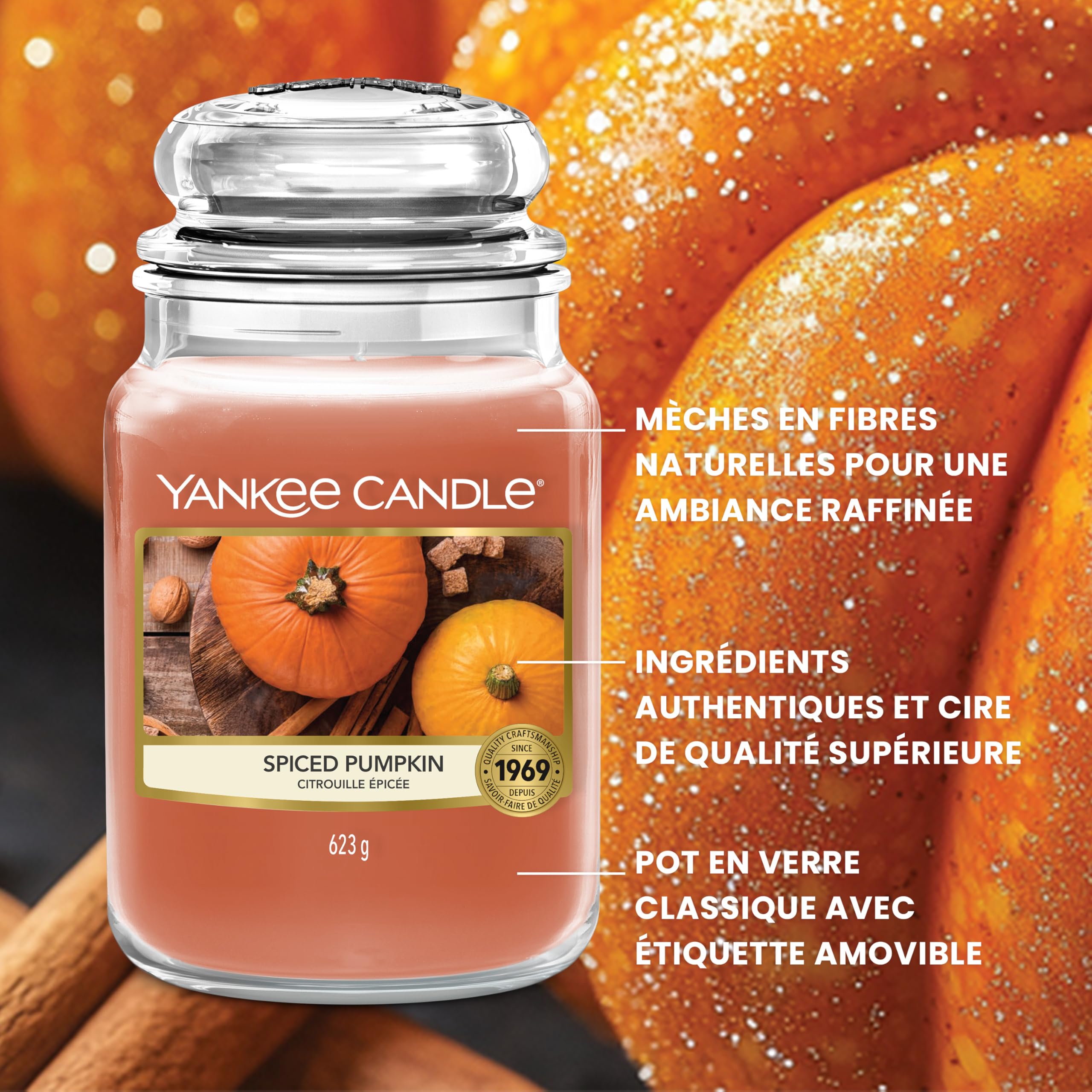 Yankee Candle Bougie parfumée | Grande jarre Citrouille Épicée | Bougies à longue durée : jusqu'à 150 heures | Cadeaux parfaits pour femmes