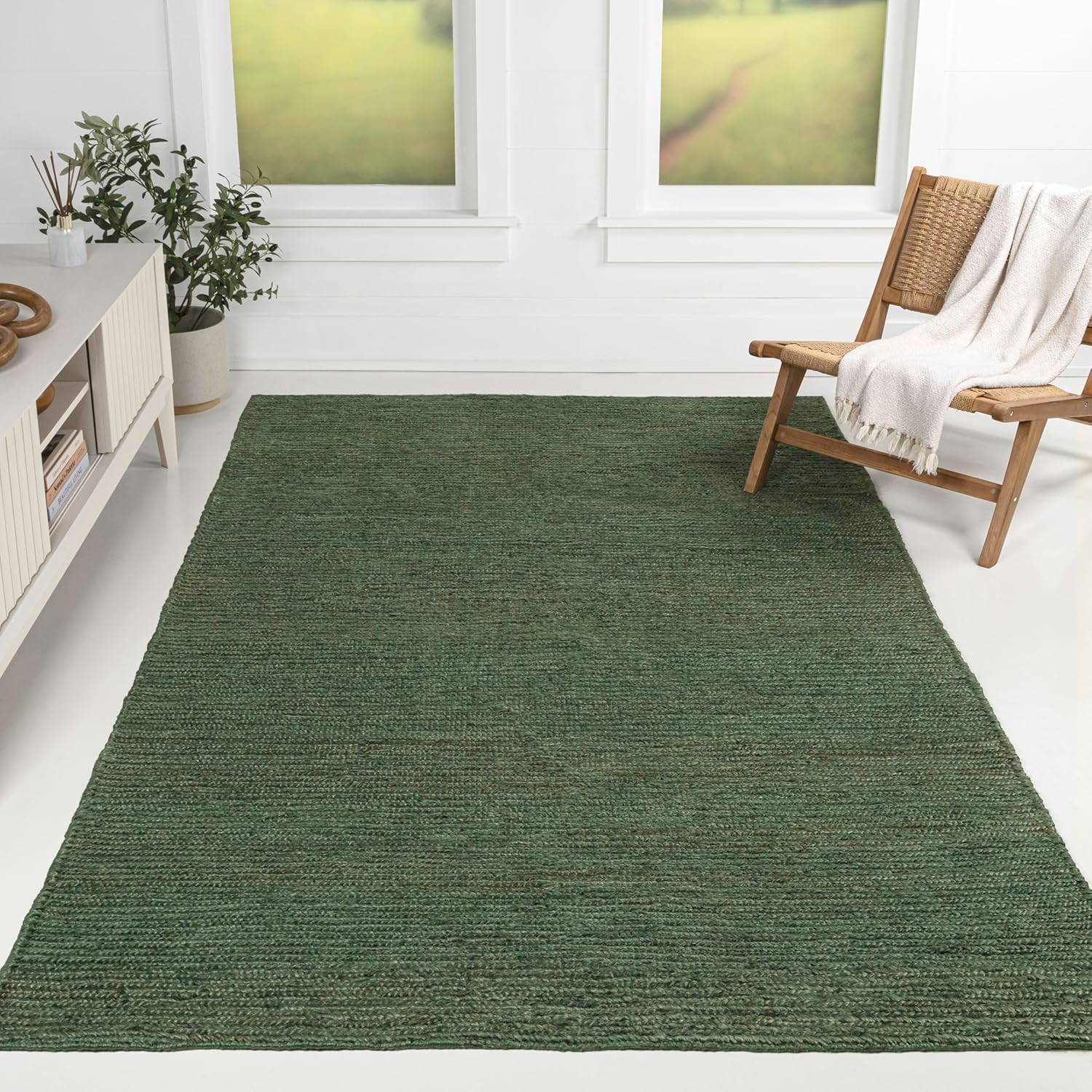 JONATHAN Y Griffin Woven Jute Solid Green Indoor Area Rug, 3x5, Rustic, Farmhouse, Traditional, Lodge, Easy-Cleaning for Living Room, Bedroom, Kitchen, Non-Shedding (NRF201E-3)