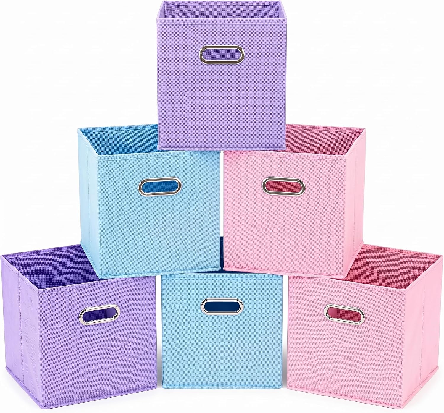 6 Pack Storage Bins, Fabric Storage Cubes, Dark Purple | Foldable Storage Bins, Metal Handles for Shelves, Closet, Clothes and Toy, 10.4 x 10.4 x 11 Inch