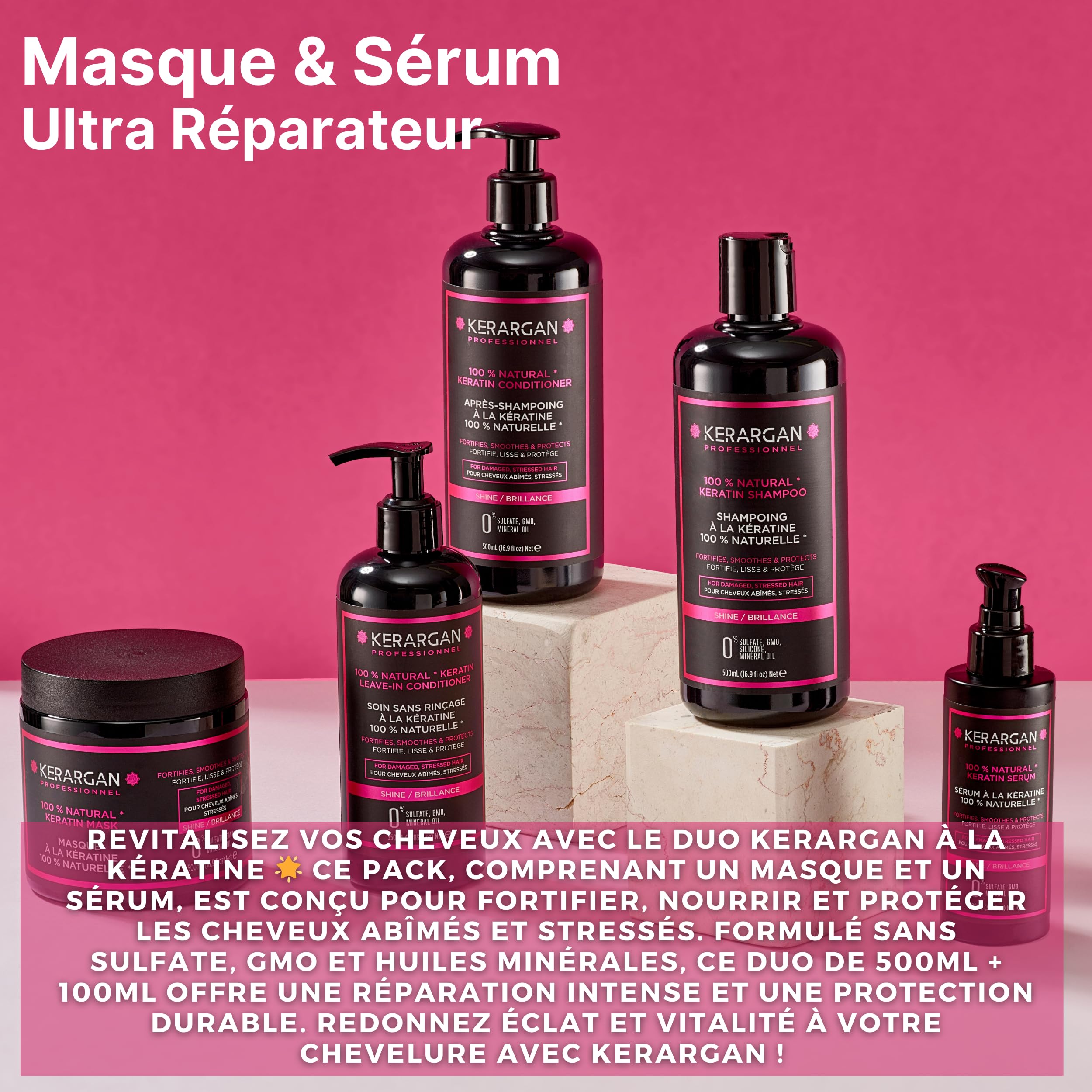 KERARGAN - Duo Kératine Masque & Sérum Réparateurs - 500ml+100ml