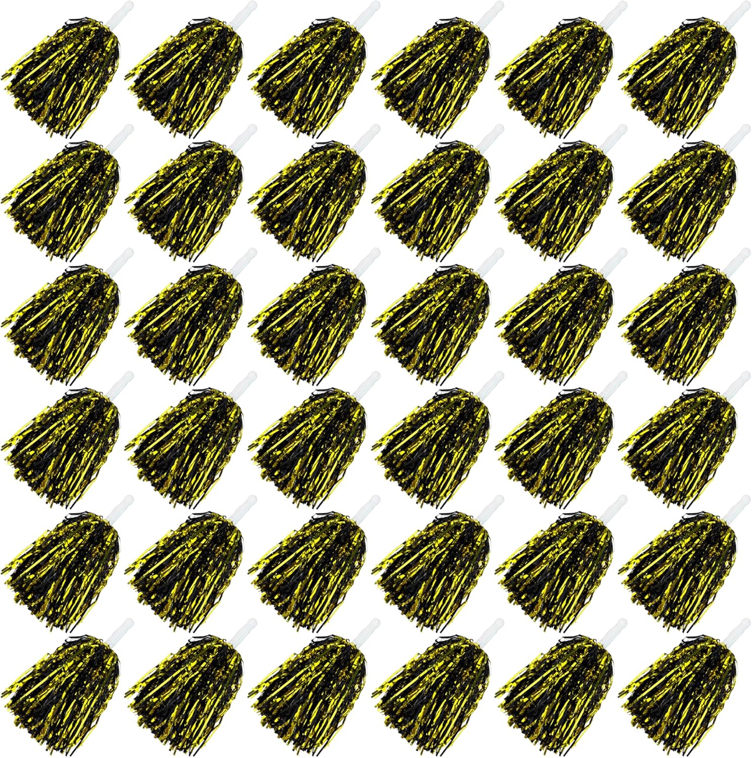 HAVAGDTM 36PCS Cheerleading Pom Poms Metallic Foil Plastic Pom Poms with Baton Handle for Game Sports Squads Dancing Party Football Basketball Club Spirit Sports Stage Performance Celebration