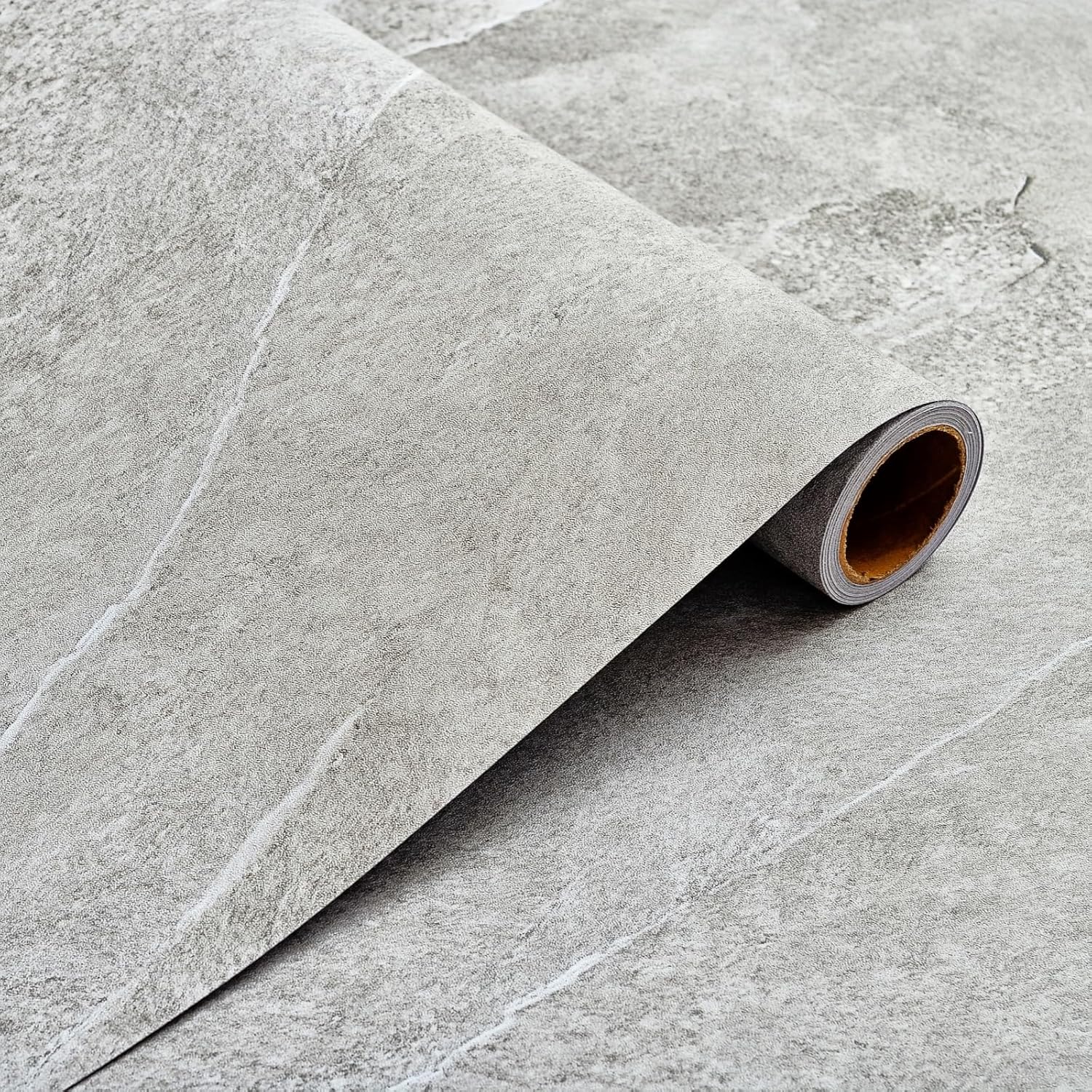 Concrete Wallpaper Peel and Stick 16"x393" 43.05Sq.ft Matte Textured Cement Contact Paper Waterproof Self-Adhesive Removable Industrial Style for Bathroom/Kitchen/Garage/Countertop, Ash Grey