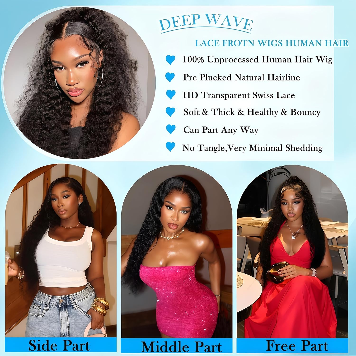 30 Inch Deep Wave Lace Front Wigs Human Hair Wig Curly Wigs for Women 13x6 HD Lace Front Wigs Human Hair 200% Density Deep Wave Human Hair Wig 12A Deep Curly Wig with Baby Hair Natural Black