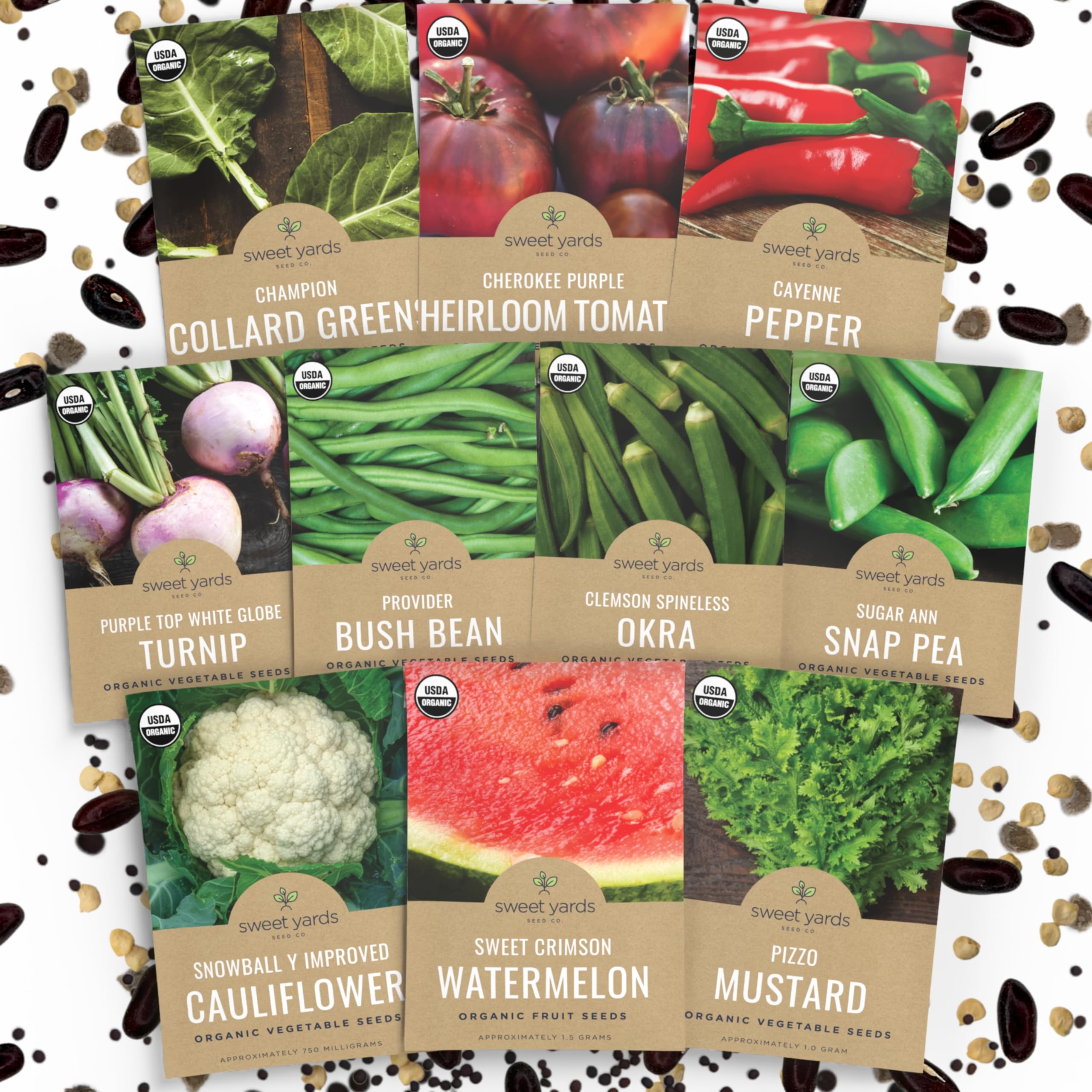 Sweet Yards Organic Southern Garden Seeds Variety Pack