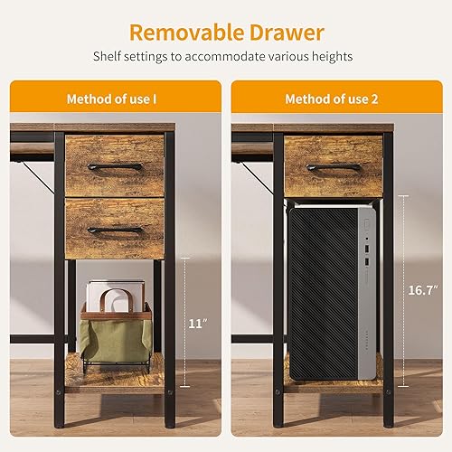 Miniatura 5 de CubiCubi Escritorio de computadora para oficina en casa con 2 cajones, escritorio pequeño de 47 pulgadas, mesa de estudio, escritorio moderno y