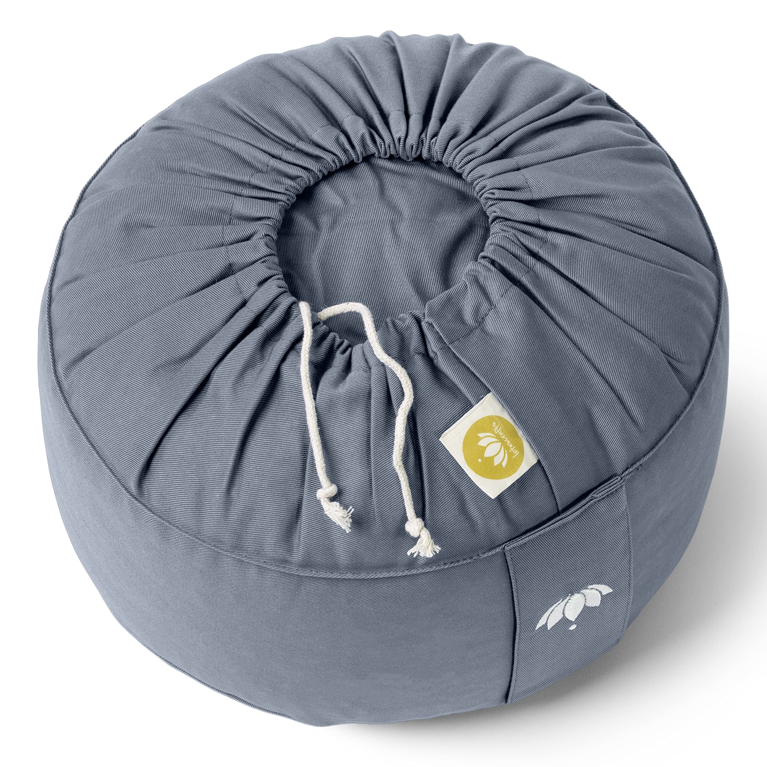 LOTUSCRAFTS Cuscino da meditazione, altezza seduta 15 cm, modello Lotus rotondo, cuscino da yoga, cuscino yoga, fodera in cotone lavabile, imbottitura in farro, certificato GOTS, logo ricamato