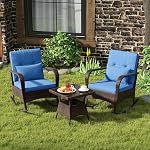 ORALNER 3 Pieces Patio Furniture Set, Outdoor Wicker Rocking Chairs with Cushions, Pillows, Glass Coffee Table, Rattan Bistro Rocker Set for Balcony Front Porch Poolside Garden Deck Yard (Blue)