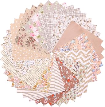 42Pcs 10" Layer Cake Fabric - Vintage Brown Print Cotton Fabric Squares 10x10, Layer Cakes 10 inch Squares for Quilting, Sewing, Quilts, Bags, and Crafts - Light Coffee