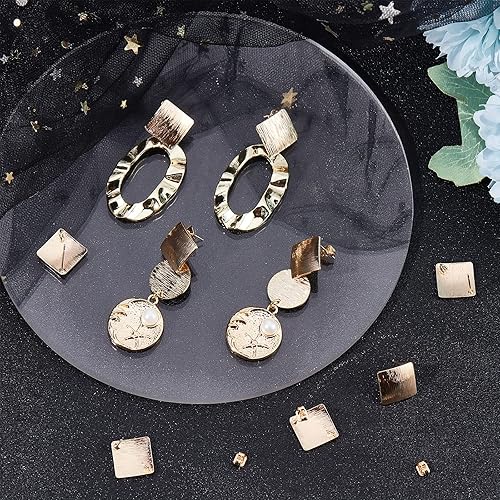 Miniatura 5 de Beebeecraft 20 unidades/caja de aretes chapados en oro de 18 quilates, aretes de rombo con lazo y 20 piezas de parte trasera de aretes para hacer