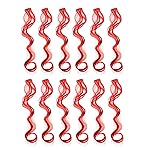 SWACC 12 Pcs Curly Wavy One Color Party Highlights Clip on in Hair Extensions Colored Hair Streak Synthetic Hairpieces (Red)