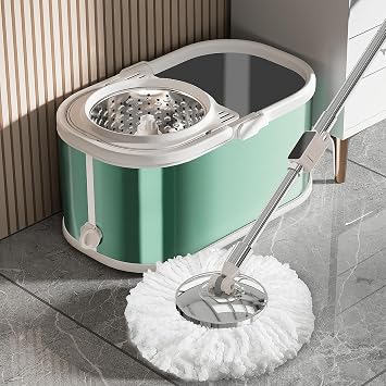 Spin Mop and Bucket with Wringer Set for Home,360 Mop and Bucket with Separate Clean and Dirty Water,Wet Dust Mop for Floor Cleaning with Extra Refills Green