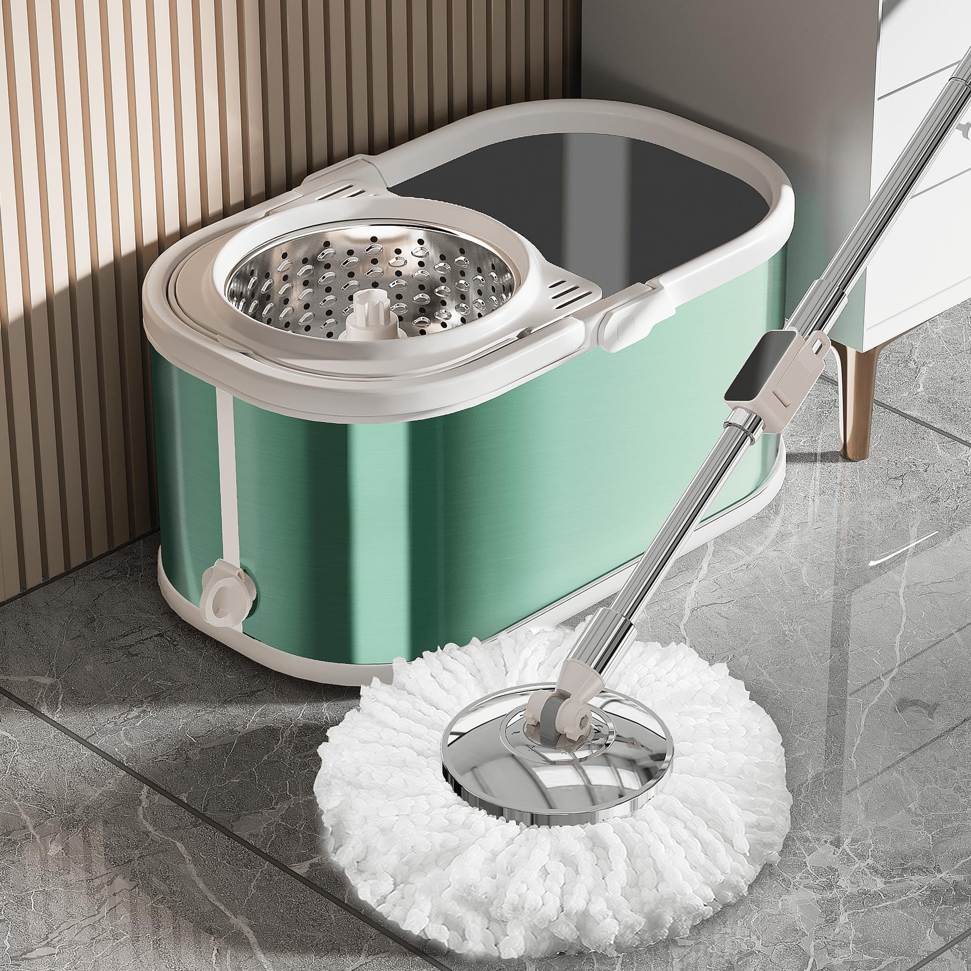 EasyWring - Trapeador giratorio de microfibra, juego de fregona giratoria de 360° y cubo para limpieza con recambios adicionales, sistema de cubo de fregona Trueclean, limpiador de suelos de