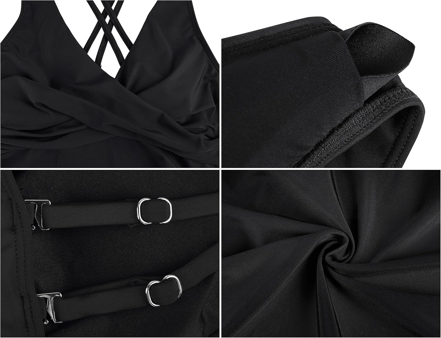 Hilor Women's Tankini Tops Underwire Tummy Control Swimsuit Strappy V Neck Bathing Suit Top Only - Image 6