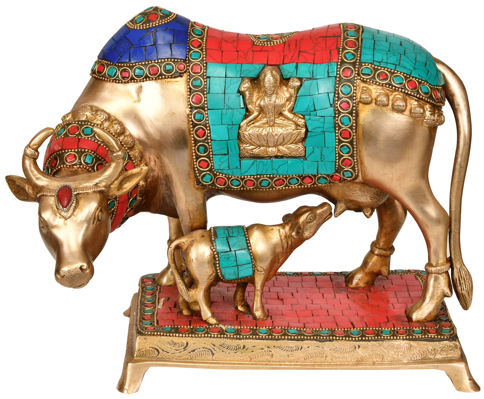 Vache et veau statue laiton Lakshmi Ganesha avec système d'arrosage