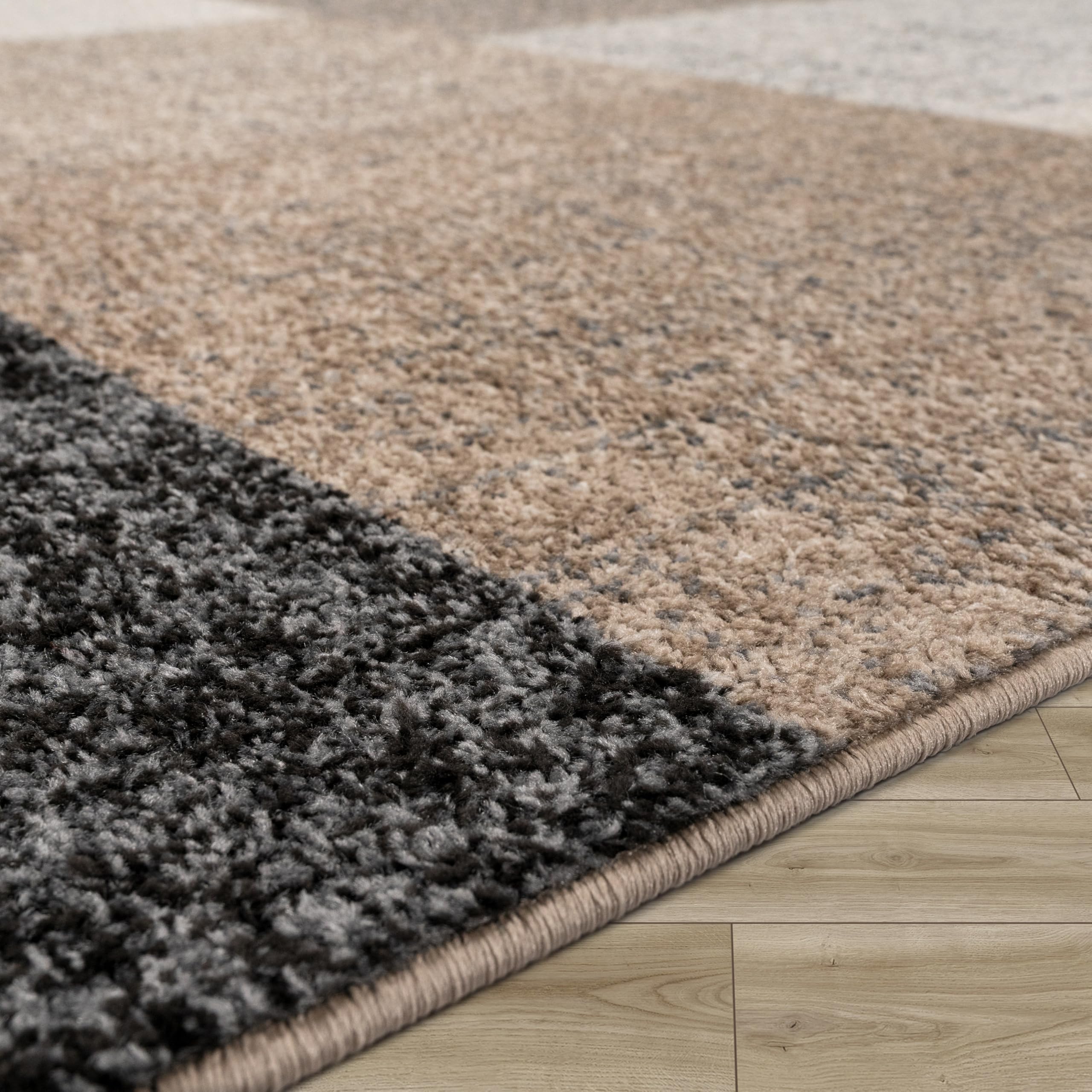 Paco Home Tapis Moderne à Carreaux Poils Courts Moucheté Brun Crème, Dimension:140x200 cm