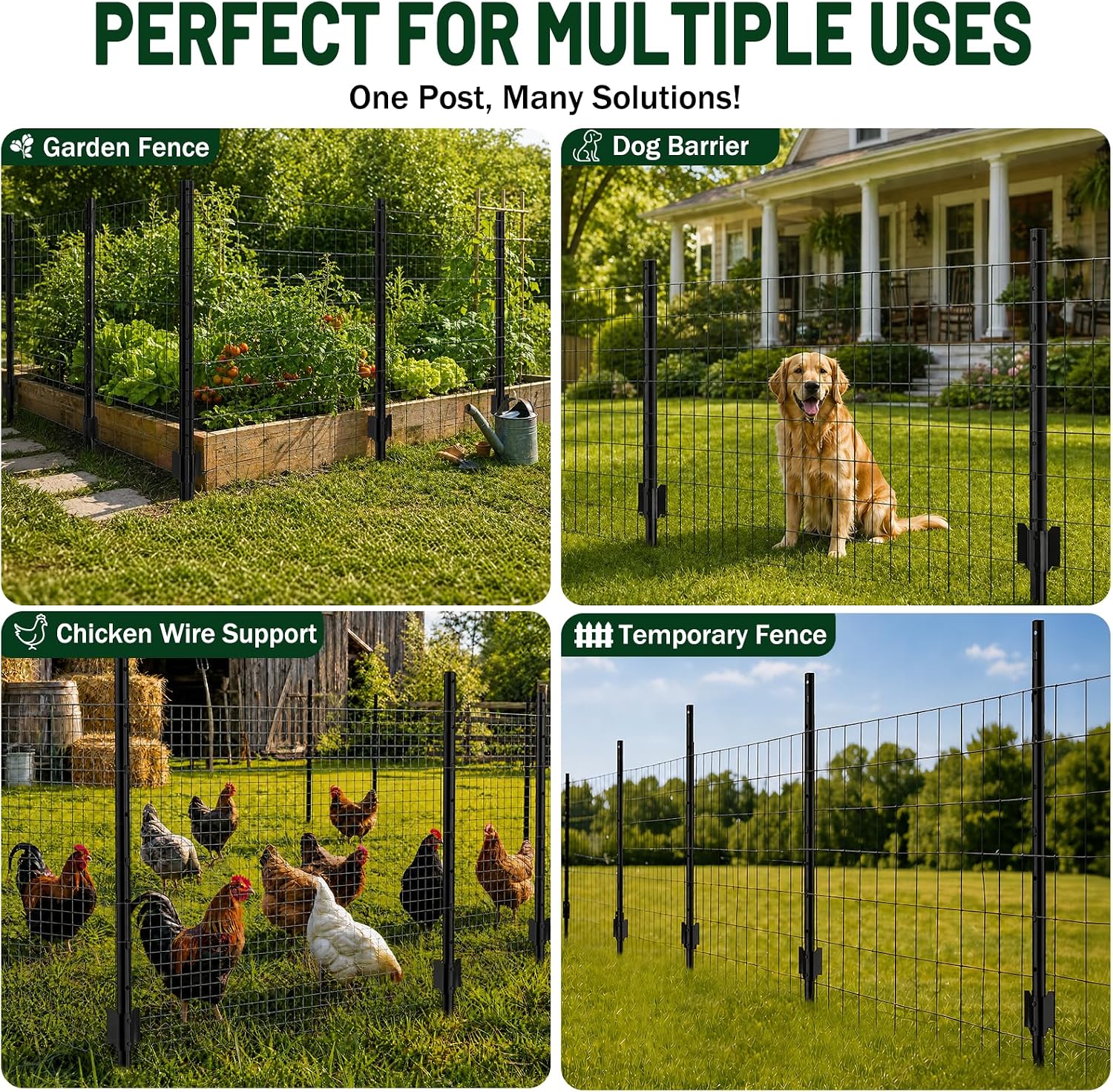 Fence Posts 5FT, Metal U Posts for Wire Fence, 20 Pack，Black thumbnail