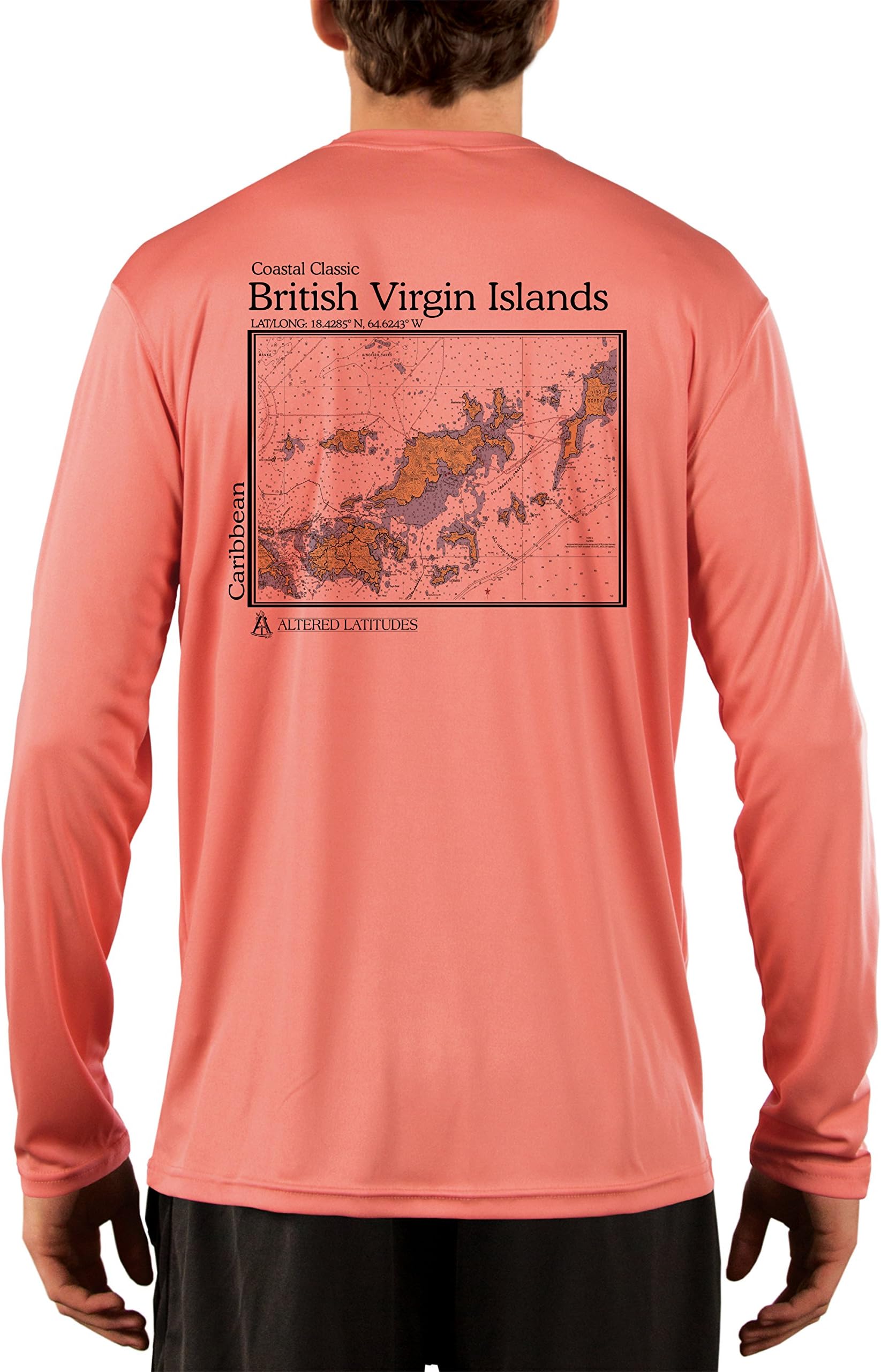 Coastal Classics British Virgin Islands Nautical Chart Men's UPF 50+ UV/Sun Protection Long Sleeve T-Shirt