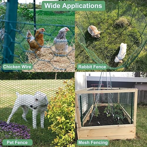 Miniatura 6 de Alambre de pollo para arreglos florales, malla verde de 15.7 x 157 pulgadas, valla de 0.6 pulgadas hexagonal galvanizada con revestimiento de PVC