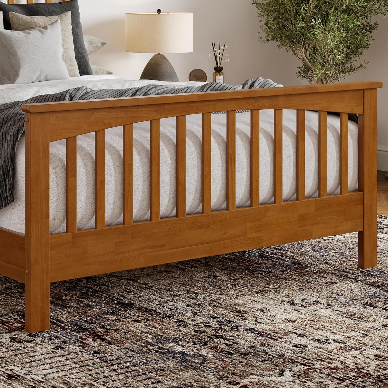 AFI, Camilla Queen Low Profile Platform Bed with Matching Footboard, Light Toffee
