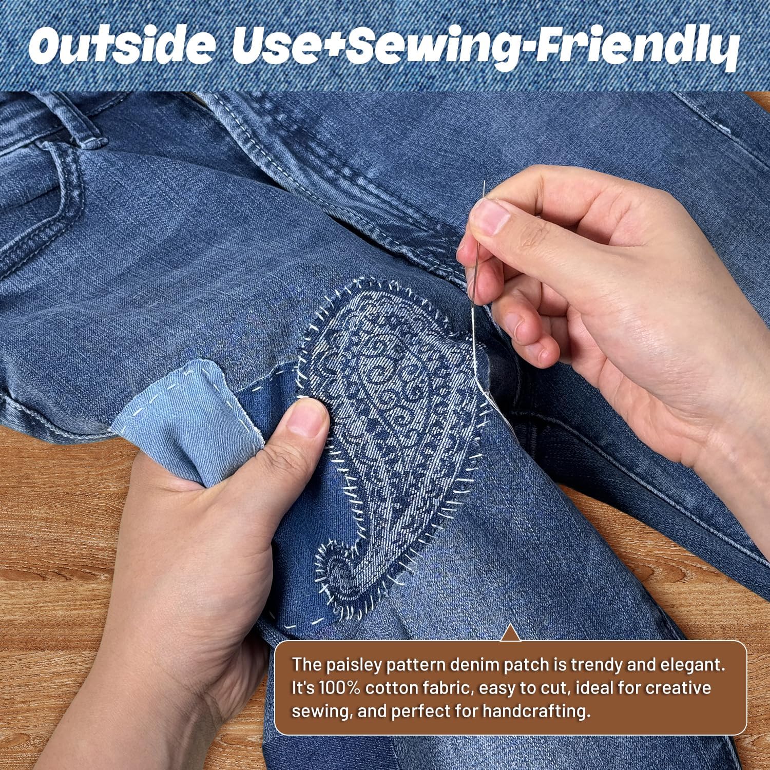 TransOurDream Tru-Iron on Patches for Jeans(8.5x11”, XL), 100% Cotton Jean Patches with Paisley Pattern, Extra Large Denim Patches for Clothes Repair and Decorating, Inside & Outside Use(4Pcs 2Colors)