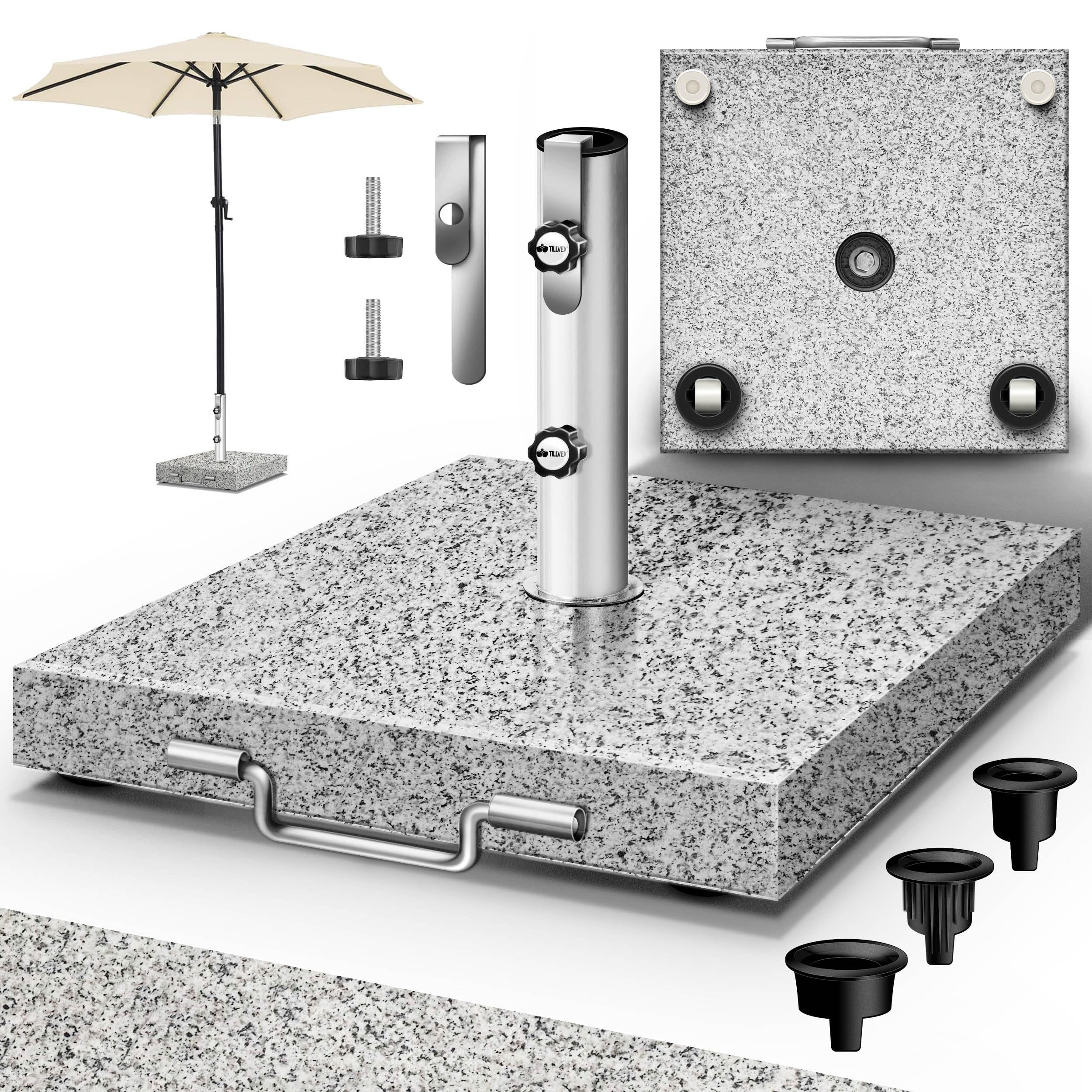 Pied de parasol en granit tillvex 27kg : le socle à roulettes pour parasol déporté