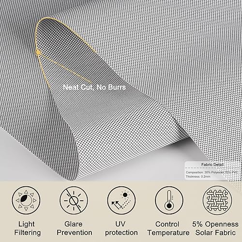 Miniatura 4 de Persianas filtrantes de luz para ventanas, sin cordón, con un 5% de apertura, cortinas enrollables de tela solar, traslúcidas y reducen el