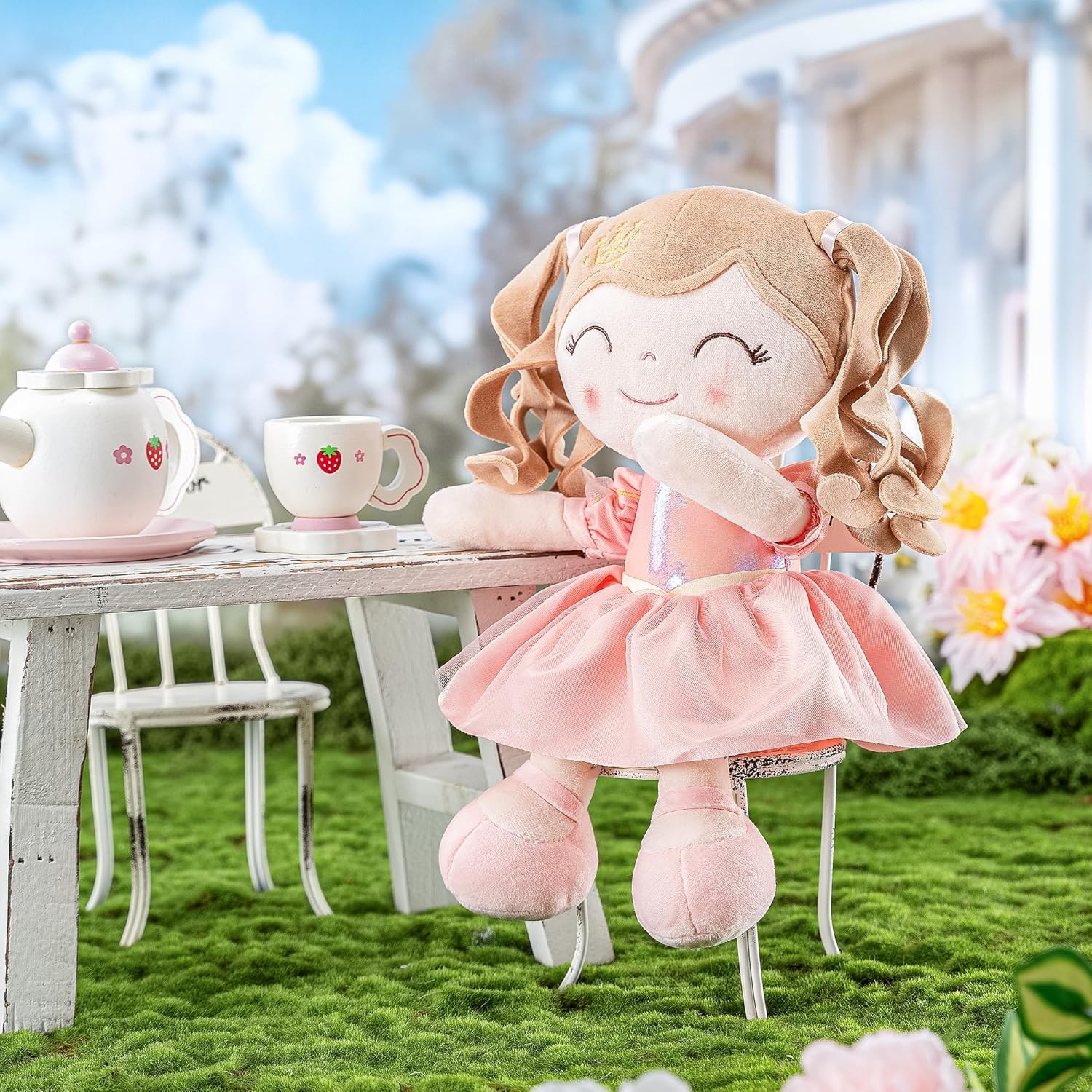 Gloveleya Dolls Baby Girl Gifts Soft Plush Doll Pink Crown Princess 14" - Image 5