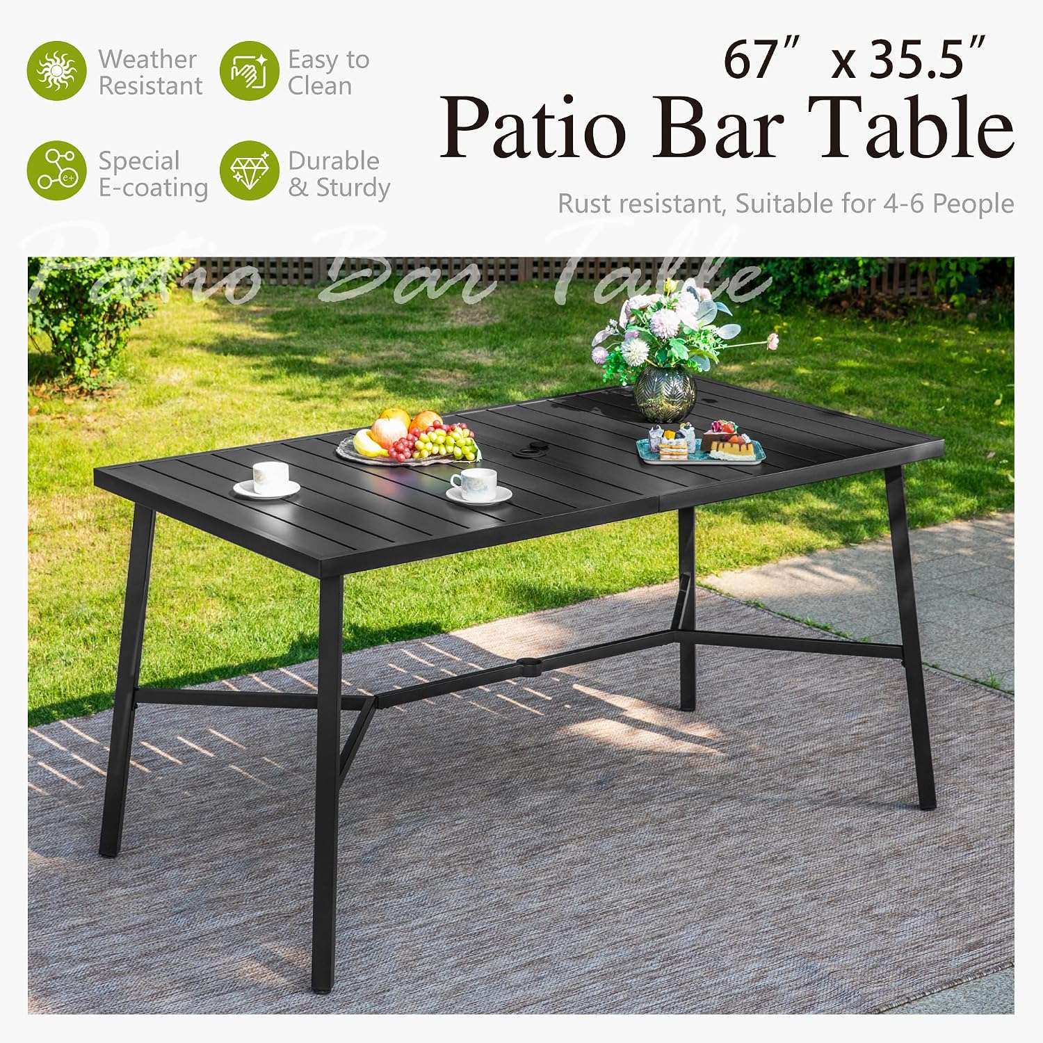 Sophia & William Outdoor Bar Set, Patio Bar Table and Chairs Set, Counter Height Patio Set - 6 x Swivel Bar Chairs, 1 x Rectangular Bar Table for Backyard and Garden