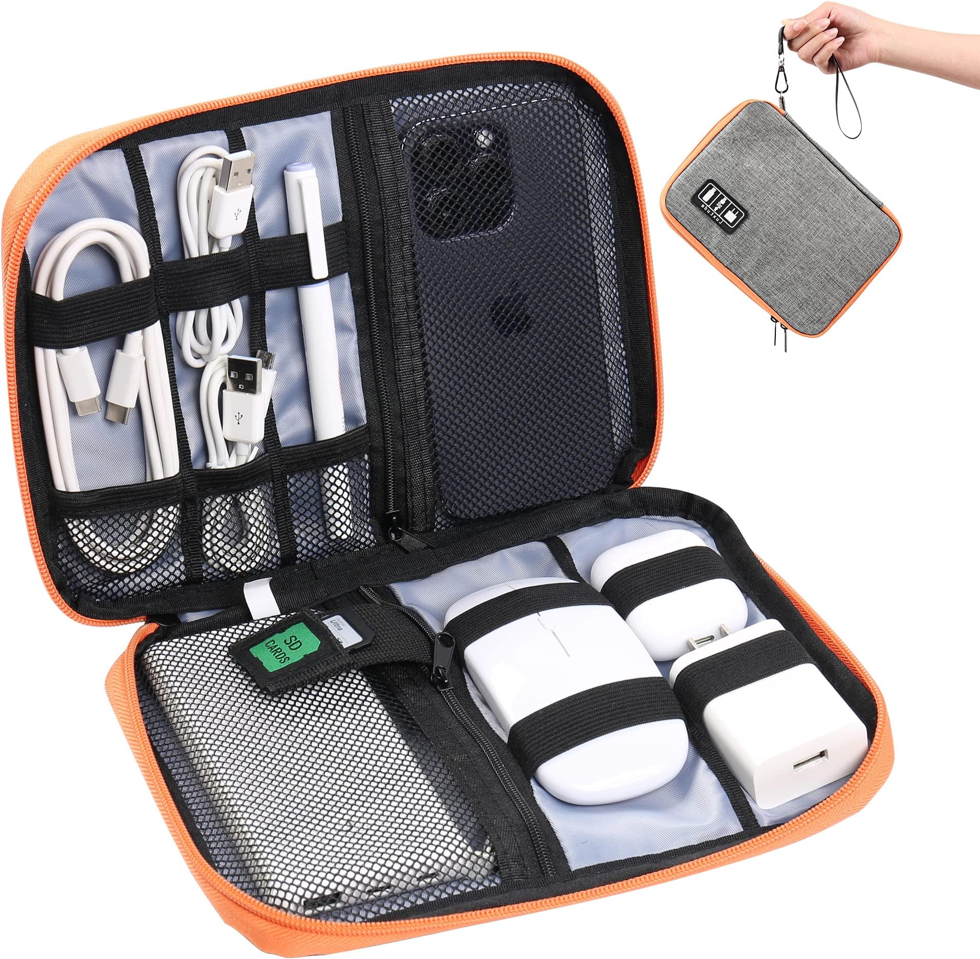 LuxtudeElectronics Organizer, Cable Organizer, Cord Storage/Cable Storage/Charger Storage, Portable Tech Bag&Charger Pouch, Compact Cord Pouch&Tech Case for Electronic Items/USB/SD/Charger/Mouse-Grey