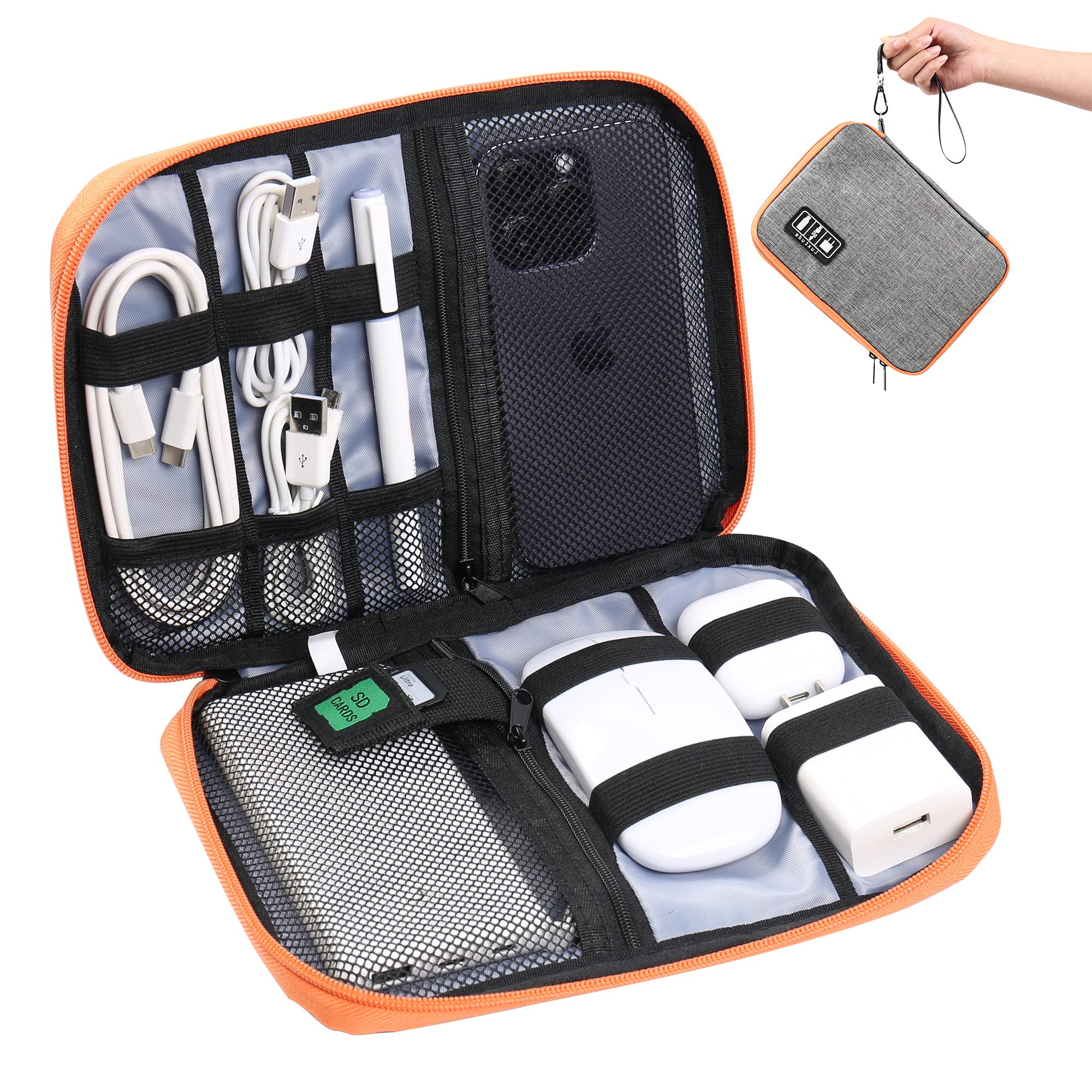 LuxtudeElectronics Organizer, Cable Organizer, Cord Storage/Cable Storage/Charger Storage, Portable Tech Bag&Charger Pouch, Compact Cord Pouch&Tech Case for Electronic Items/USB/SD/Charger/Mouse-Grey