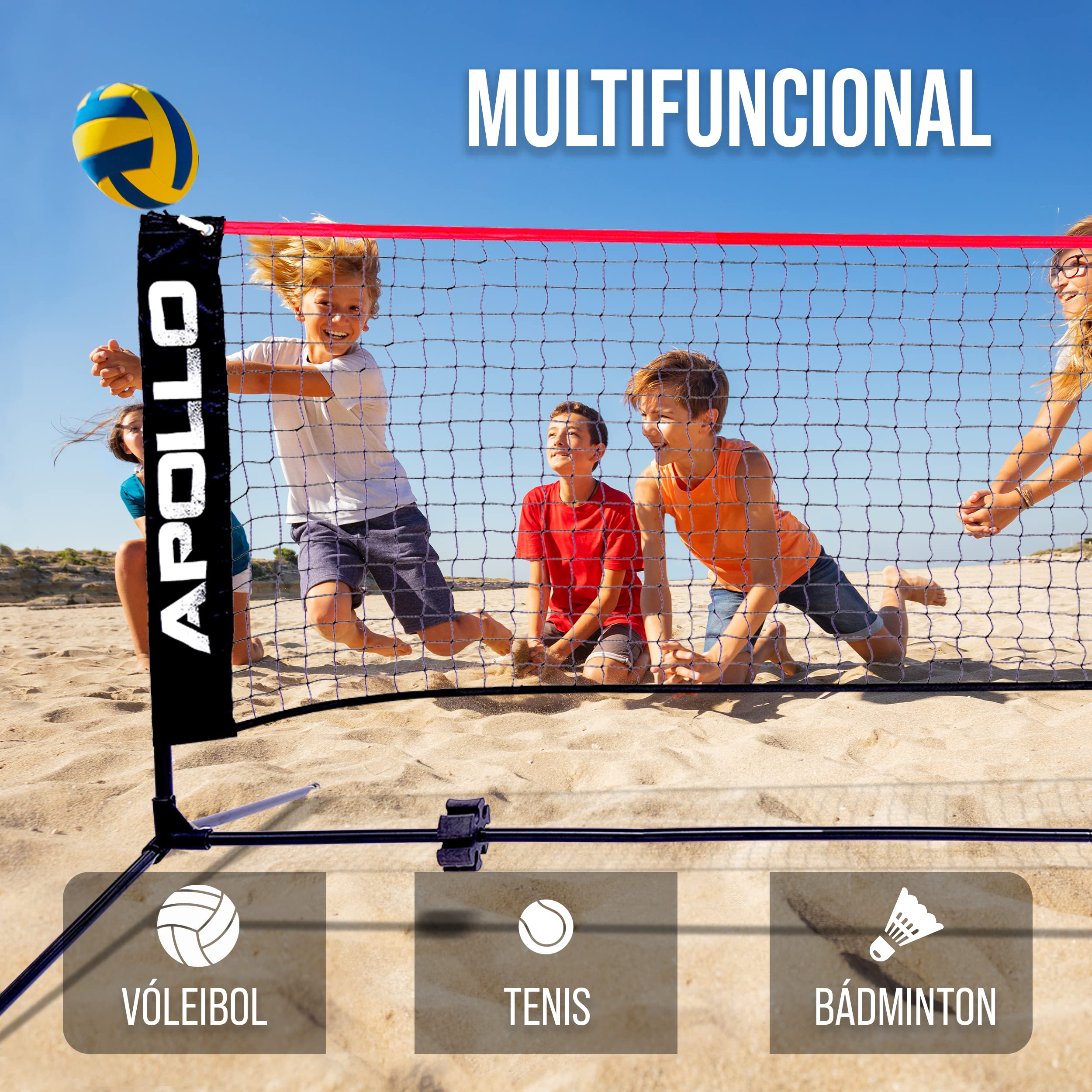 Apollo Red de Voleibol | 300cm, 400cm, 500cm | Red de Bádminton Regulable en Altura en 3 Posiciones | Red de Tenis Incluye Estructura de Hierro Estable y Bolsa de Transporte
