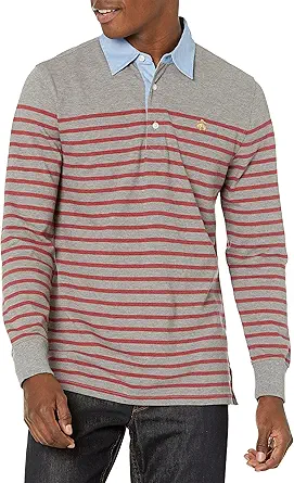 Brooks Brothers Men's Long Sleeve Cotton Pique Polo Shirt, Mariner Stripe