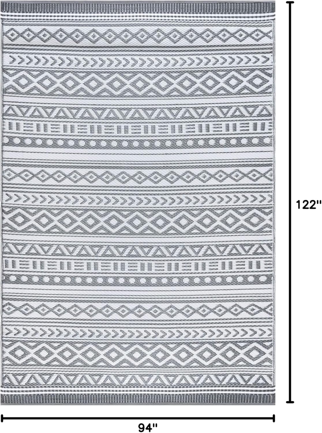 Tayse Anubis Gray Reversible Plastic Straw 8x10 Outdoor Rug - Outdoor Rugs for Patios Garden Picnic Camping Mats Waterproof and Washable
