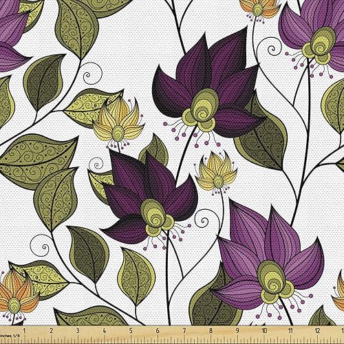 Miniatura 4 de Lunarable The Yard, Tela floral de cerezo japonés, ramas de Sakura con tema de primavera sobre un fondo azul oscuro, tela de microfibra para artes y