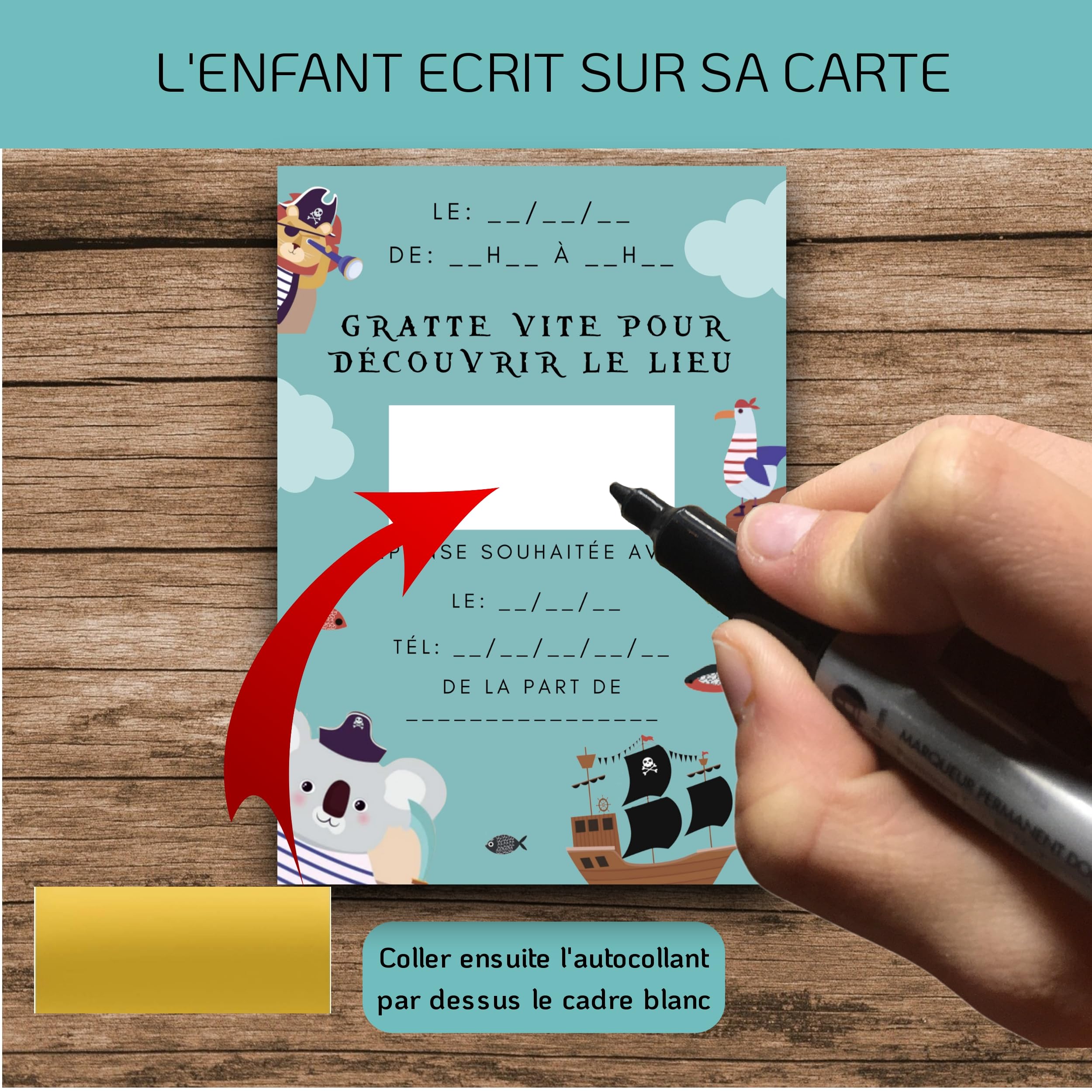 RXLITE KIT créatif Invitations Anniversaire à gratter thème PIRATES :10 Cartes Stickers Dorés Enveloppes Blanches - Beaux-Arts et Loisirs créatifs